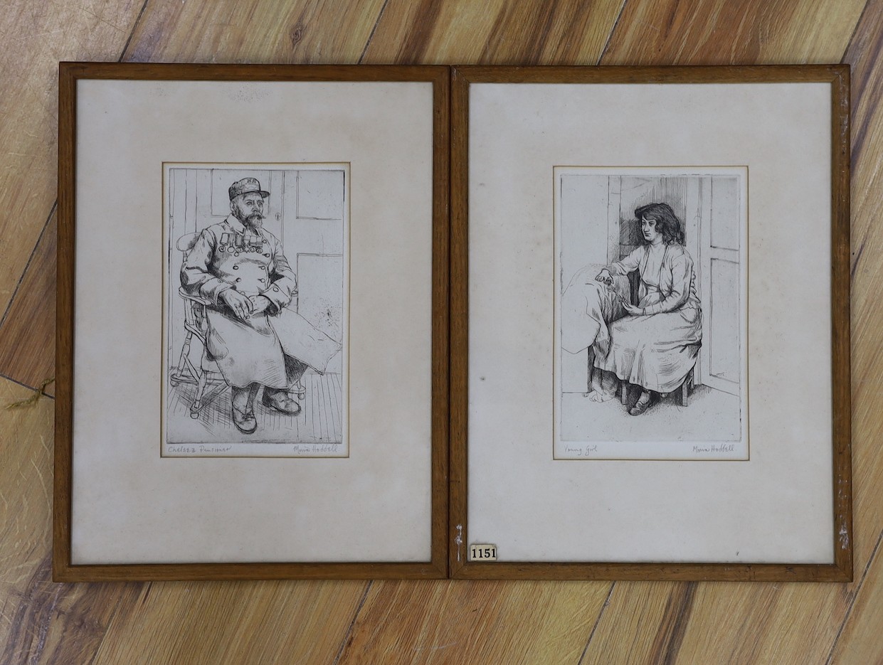 Moira Hoddell (1927-), two etchings, 'Young Girl' and 'Chelsea Pensioner', signed in pencil, 19 x 12.5cm